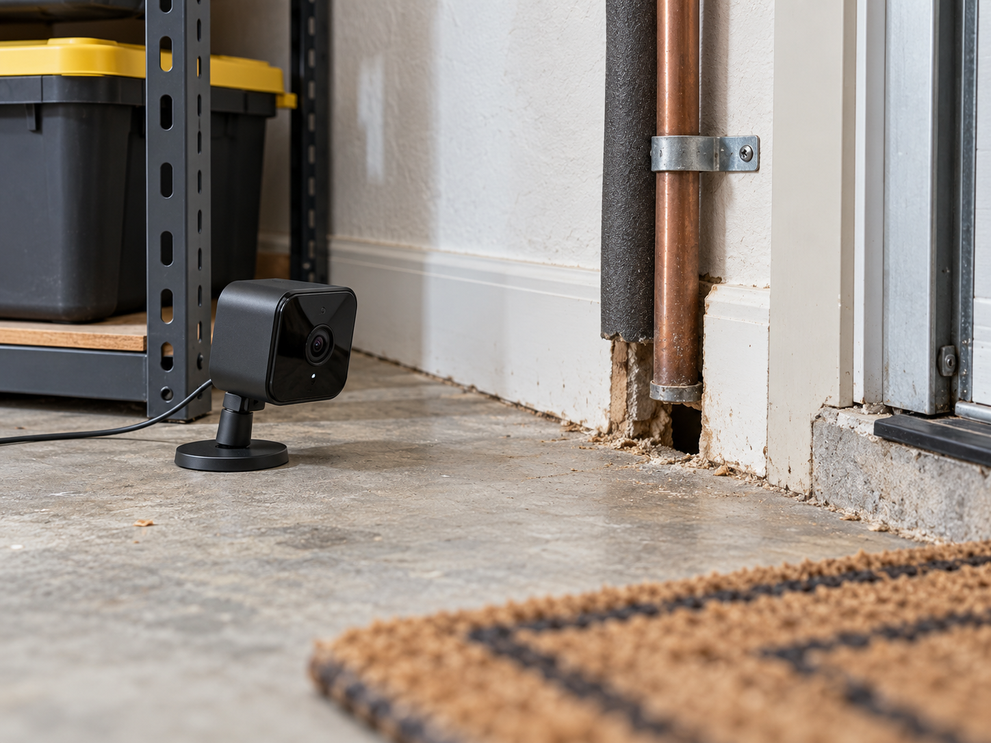 Small camera monitoring a suspected mouse entry route