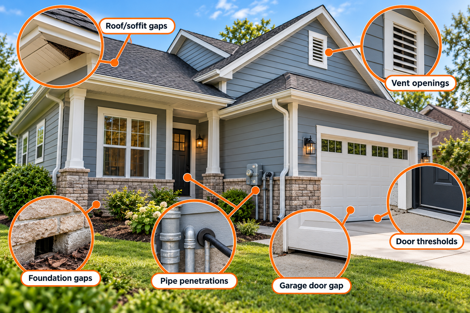 Common mouse entry points around the exterior of a house
